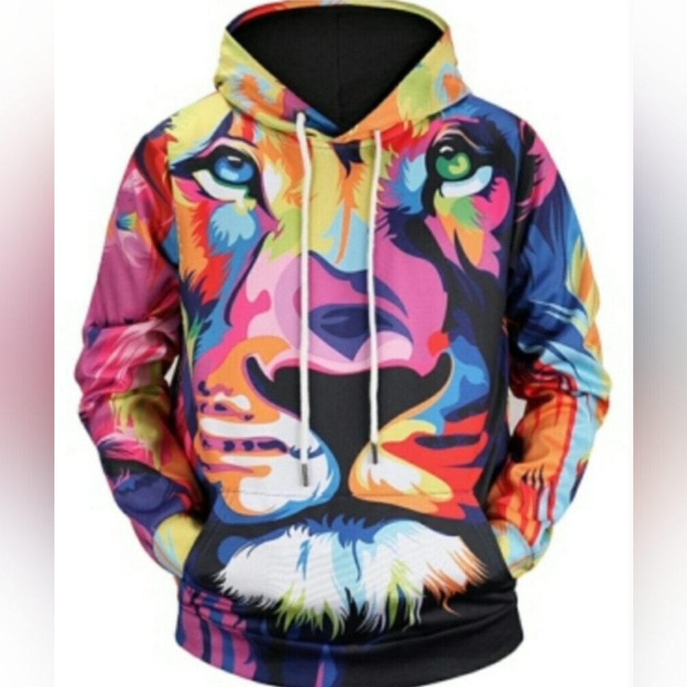 🌻 3/$20 Deal!! Red and Pink Artistic Hoodie with Tiger Design